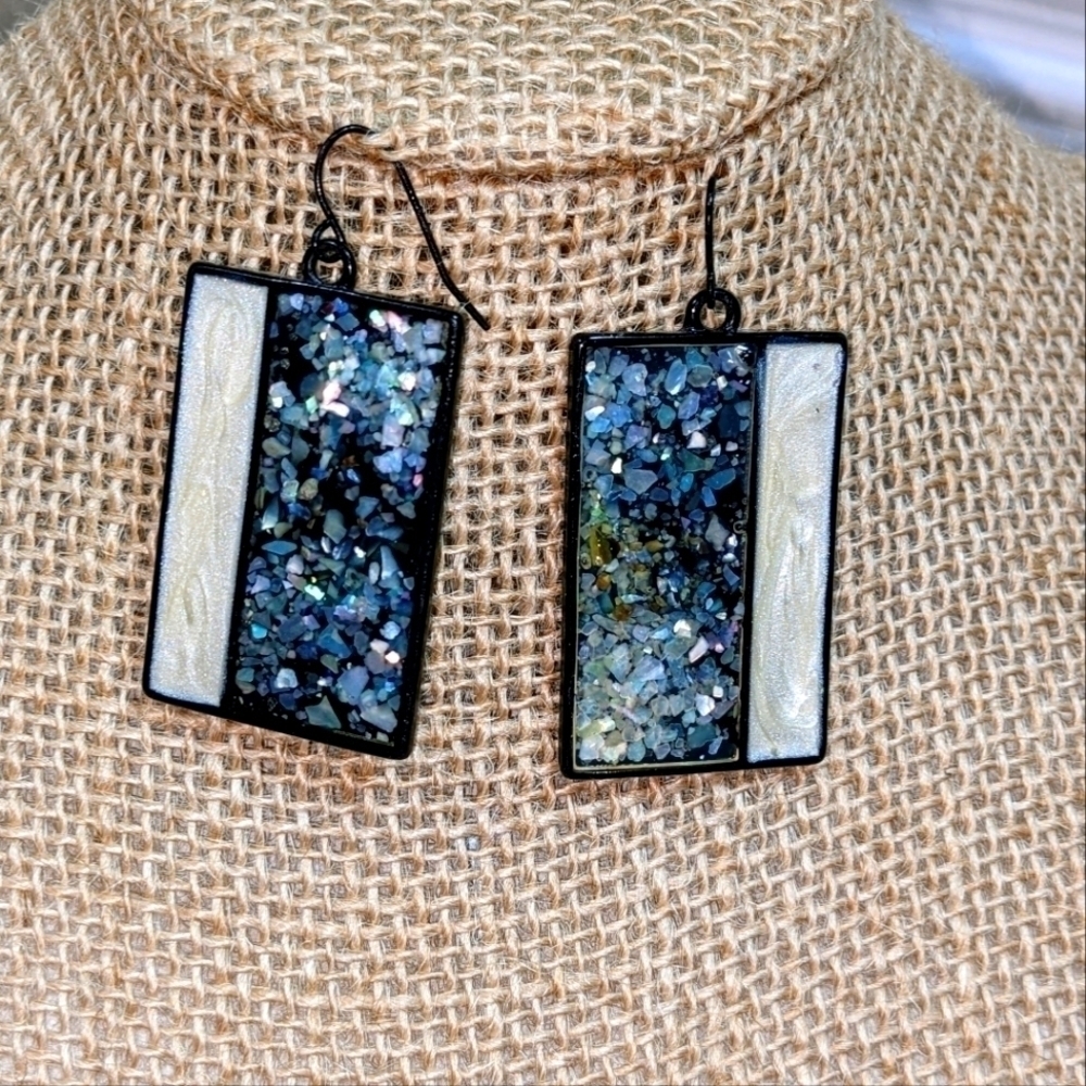 Mosaic and Cream Chic Rectangle Earrings